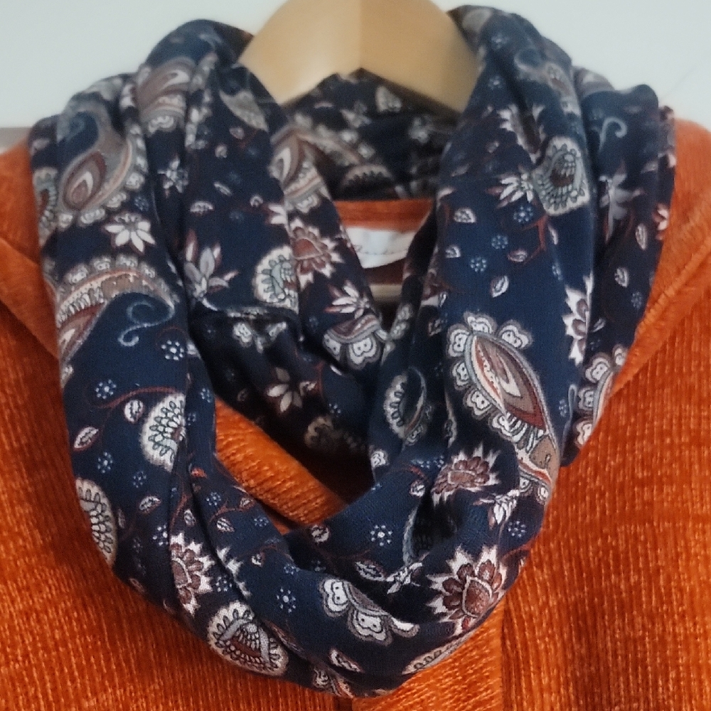 Paisley Infinity Scarf Navy Maroon 29 Inches Length